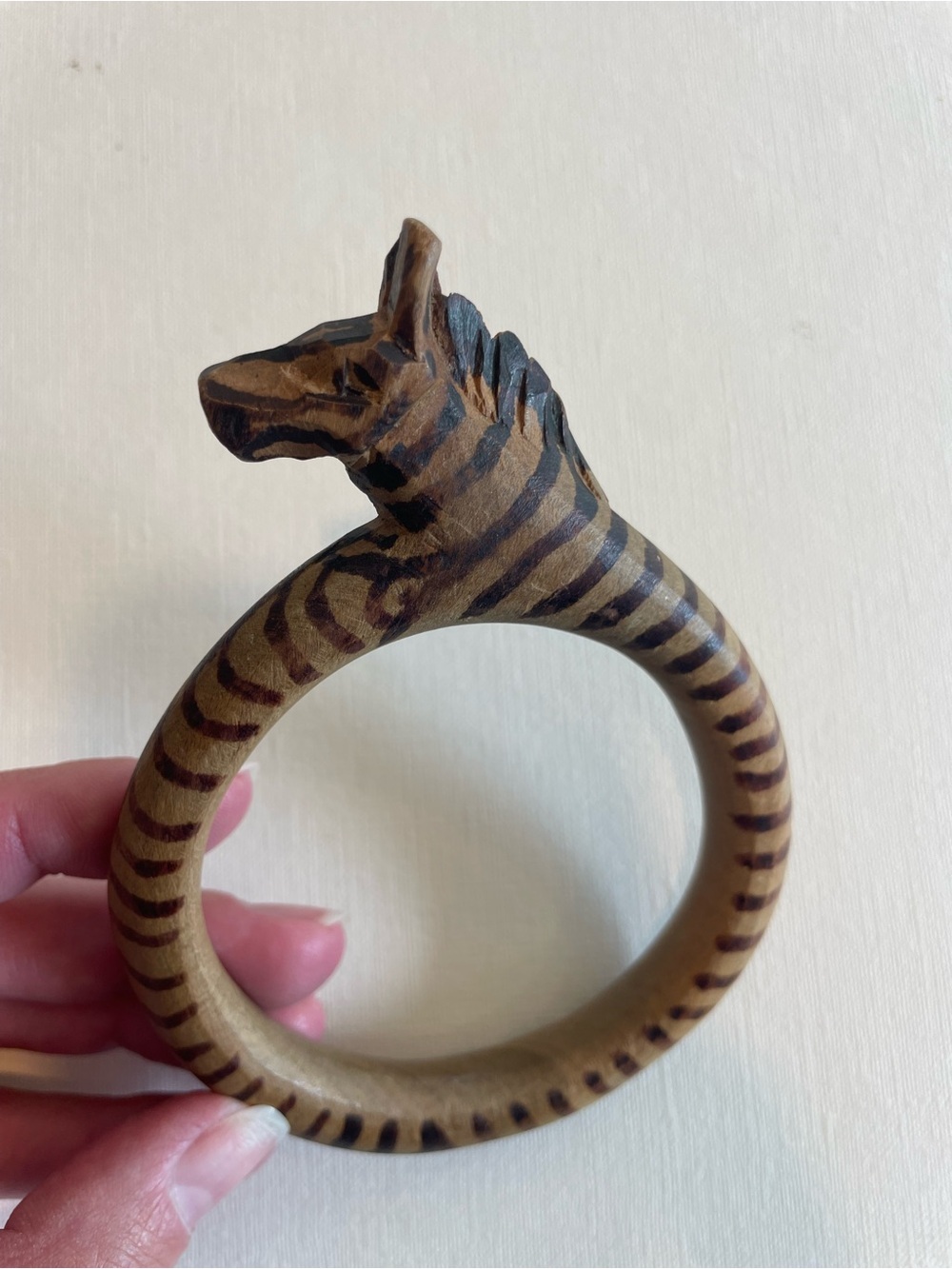 Unique Handcrafted wooden Zebra-Pattern Accessory bangle - Picture 5 of 7